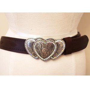 NOCONA Canada Women's Belt Triple Hearts Silver Buckle with Crystals Size-34